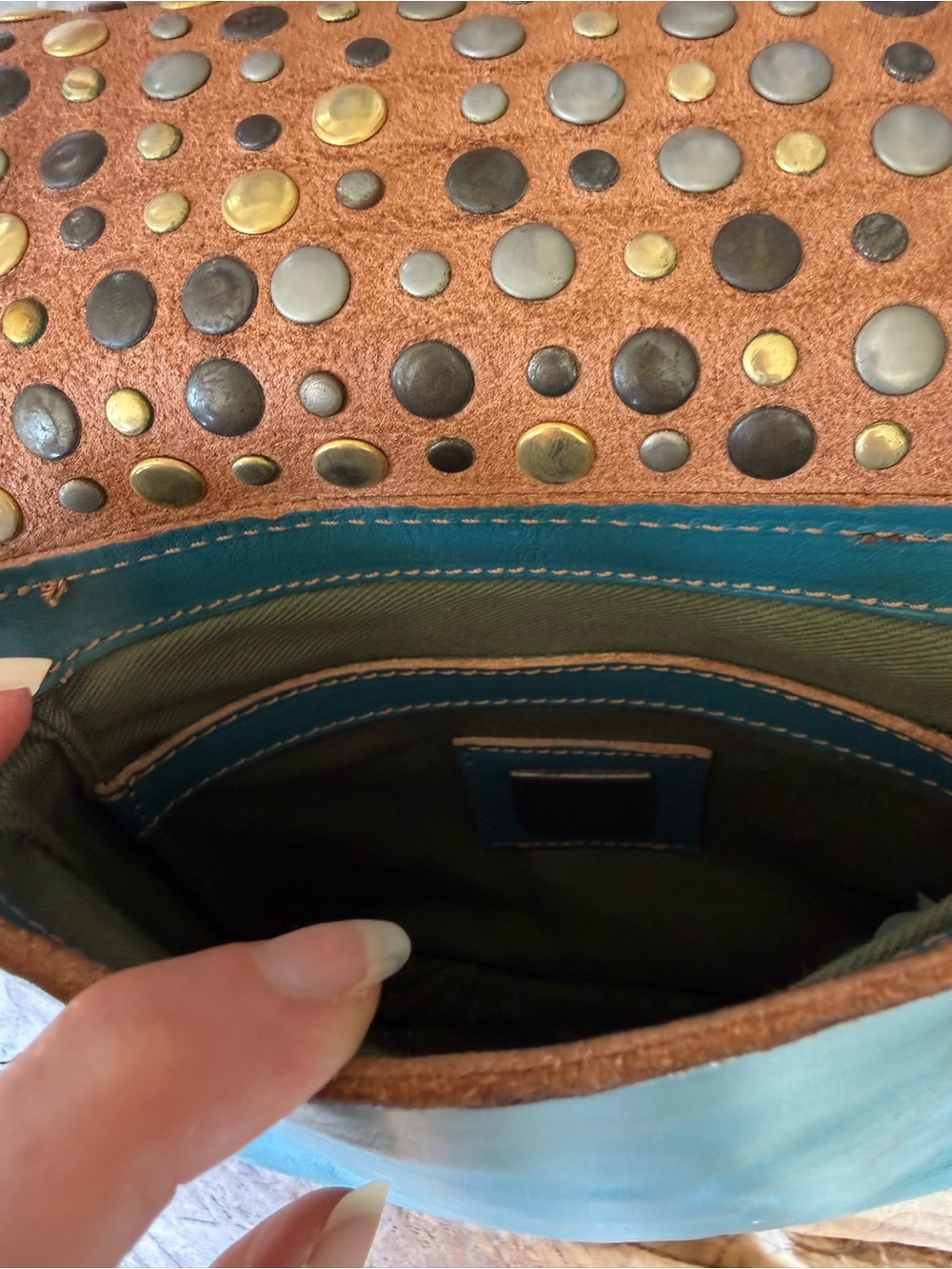 Campomaggi Turquoise Studded Crossbody Bag - Picture 7 of 7